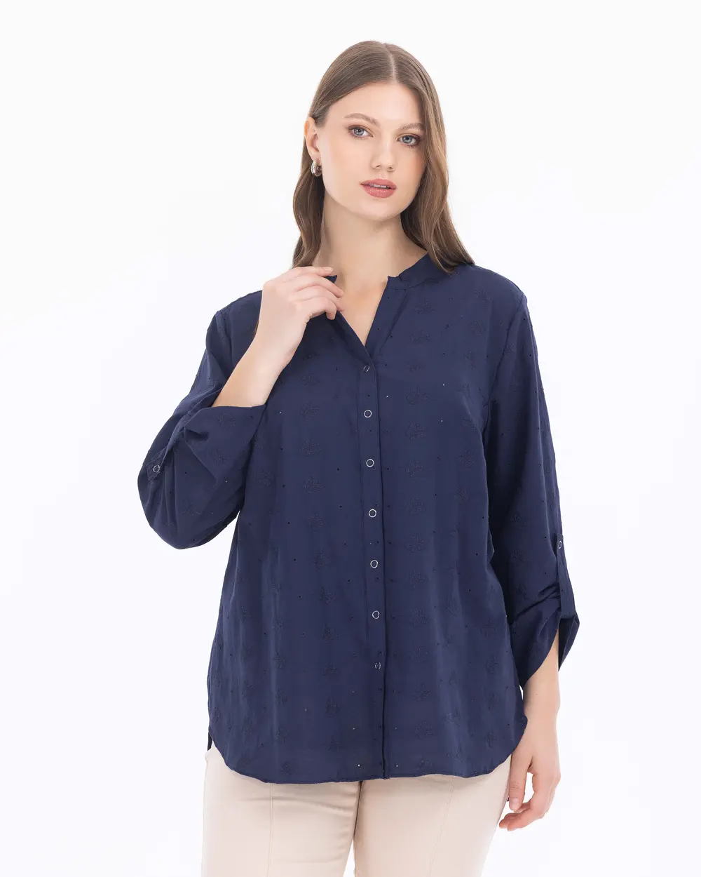 Büyük Beden Fistolu Uzun Kollu Gömlek