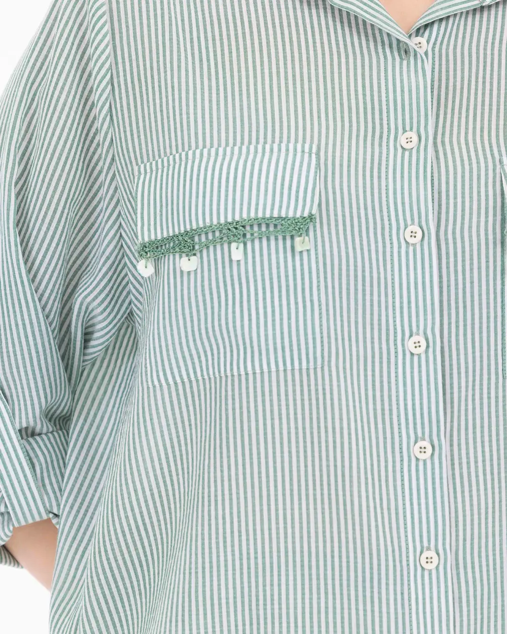 Plus Size Lace Detailed Striped Shirt