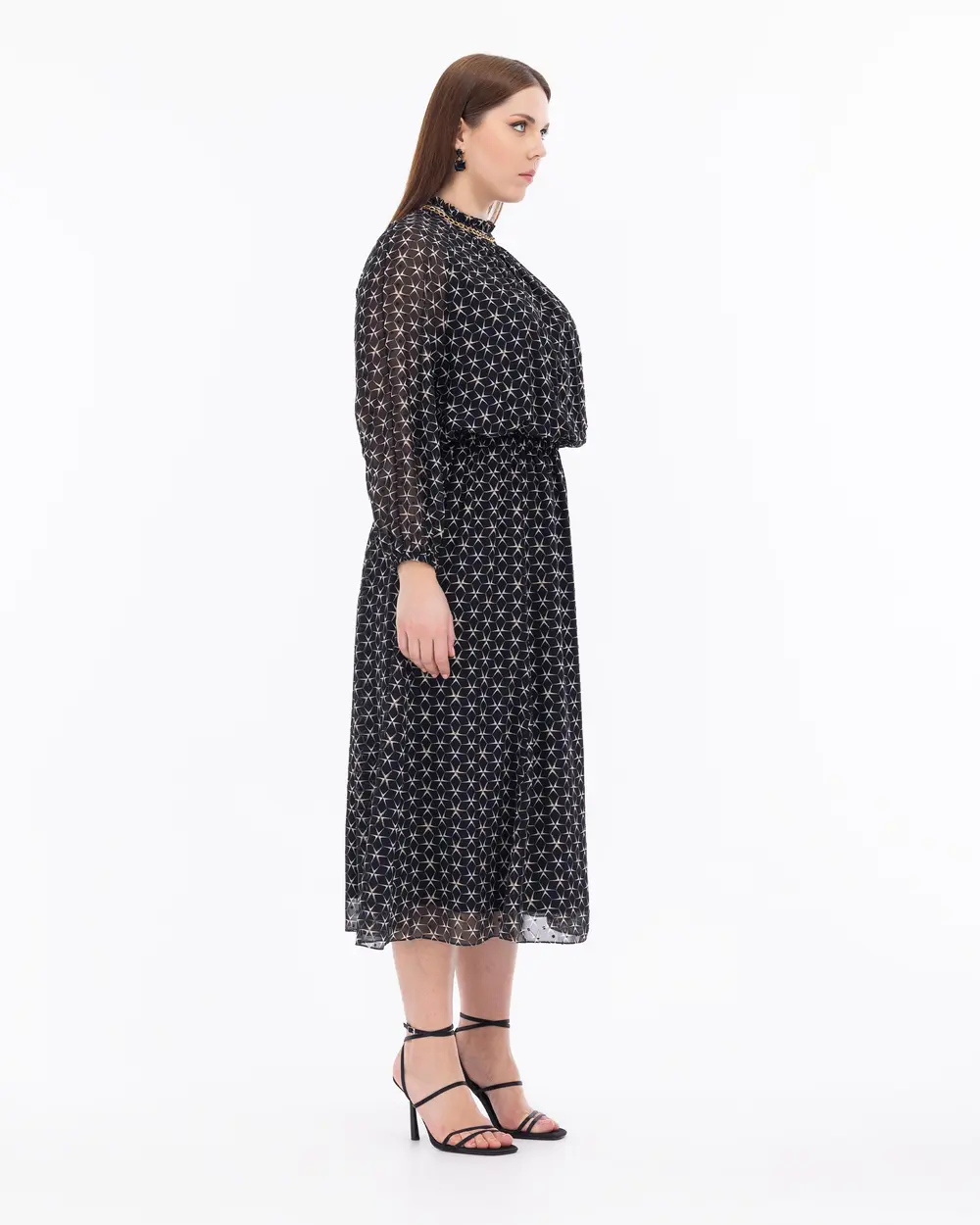 Büyük Beden Zincirli Midi Boy Elbise