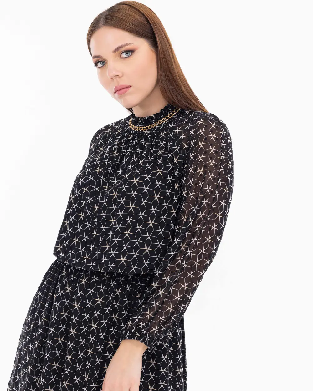 Büyük Beden Zincirli Midi Boy Elbise