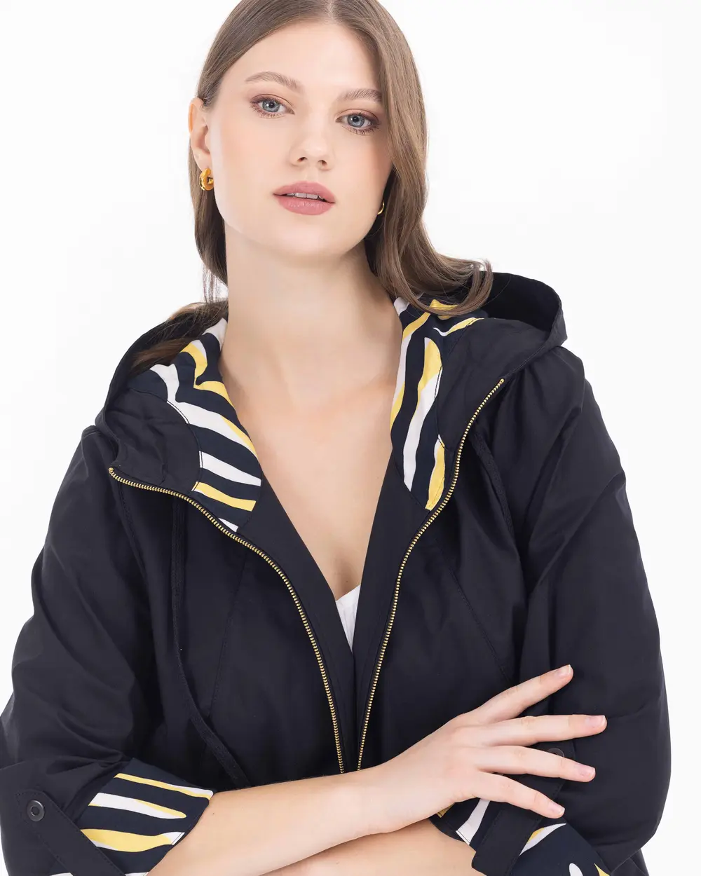 Plus Size Hooded Collar Sports Trench Coat