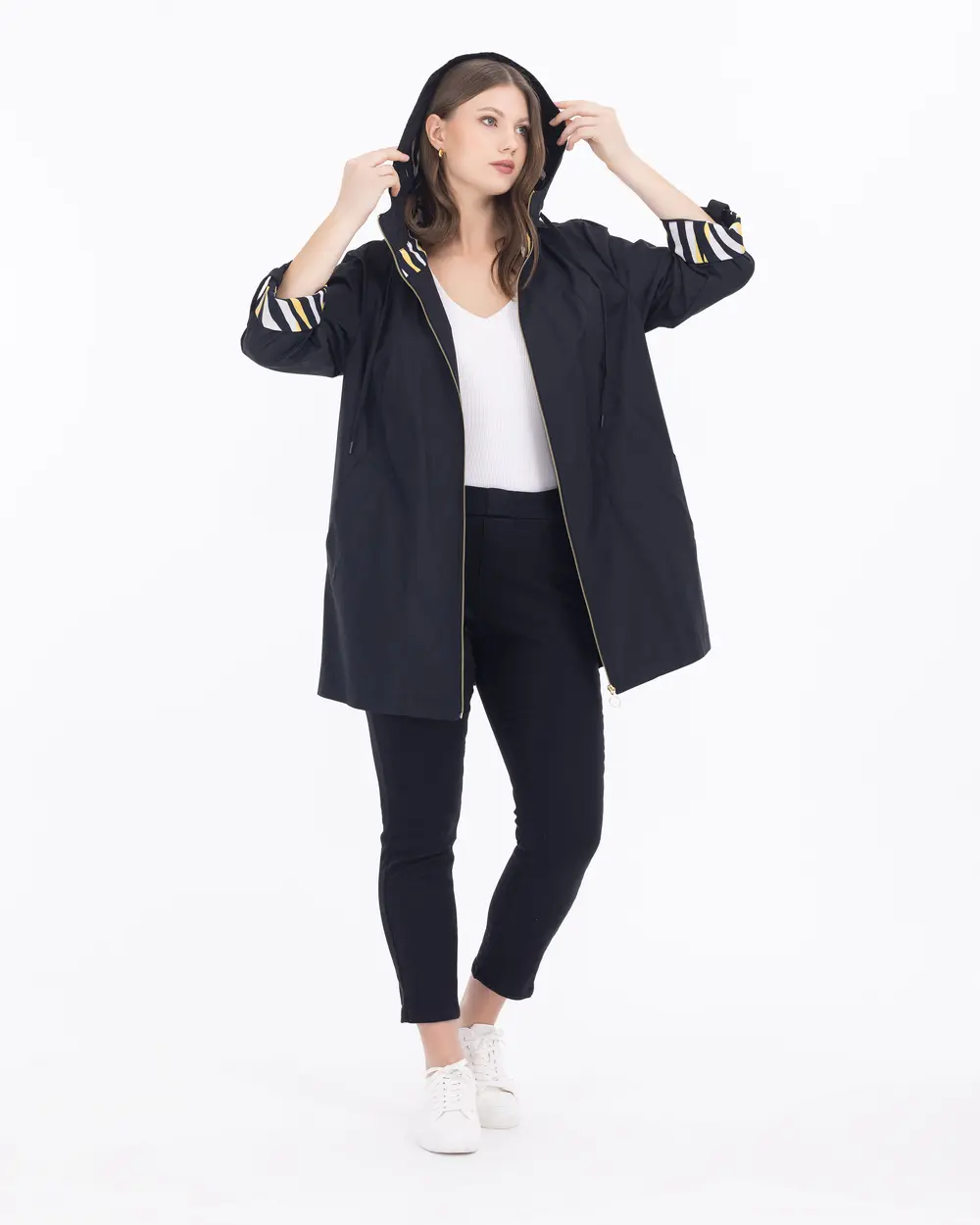 Plus Size Hooded Collar Sports Trench Coat