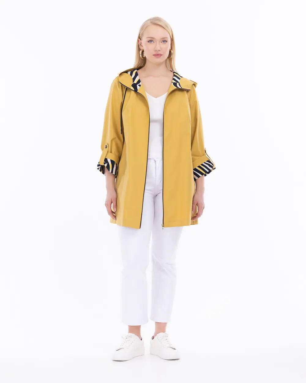 Plus Size Hooded Collar Sports Trench Coat