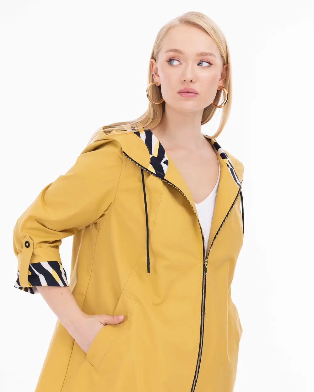 Plus Size Hooded Collar Sports Trench Coat