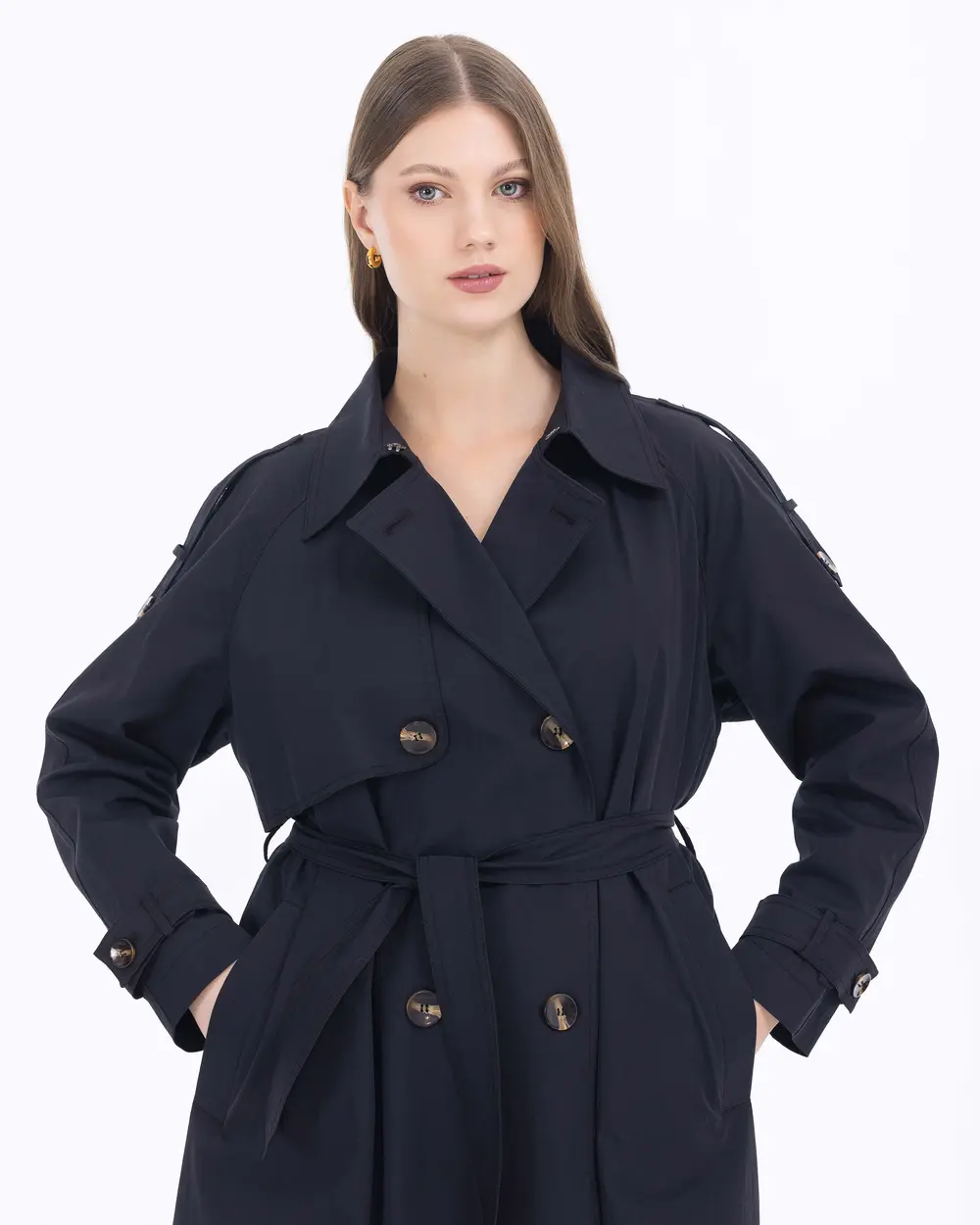 Plus Size Epaulette Detailed Classic Trench Coat