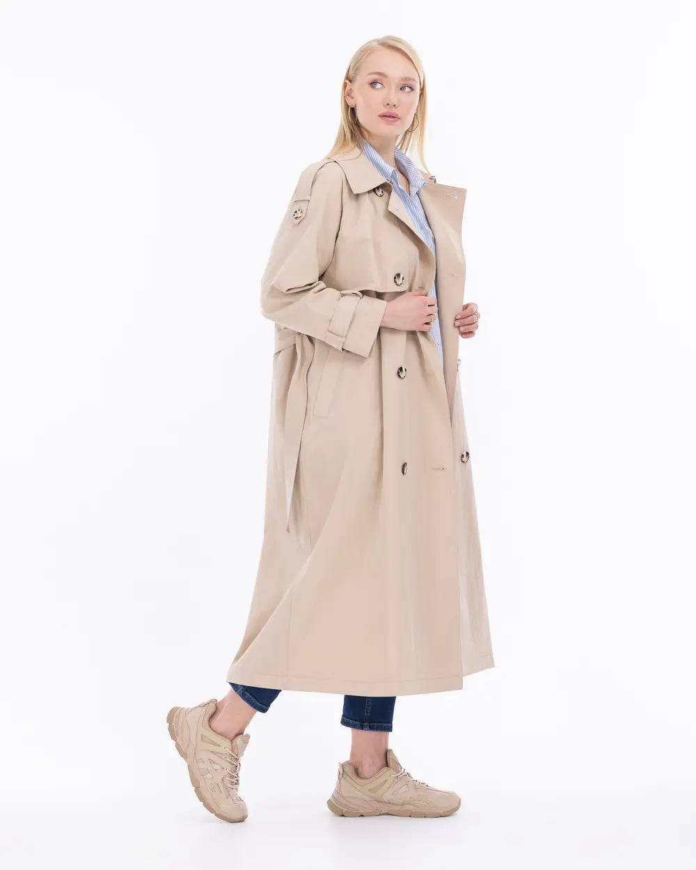 Plus Size Epaulette Detailed Classic Trench Coat