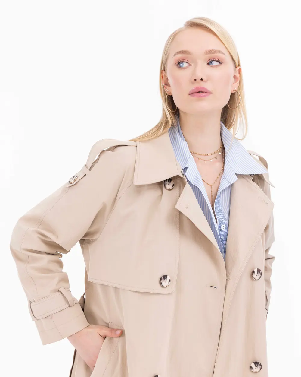 Plus Size Epaulette Detailed Classic Trench Coat