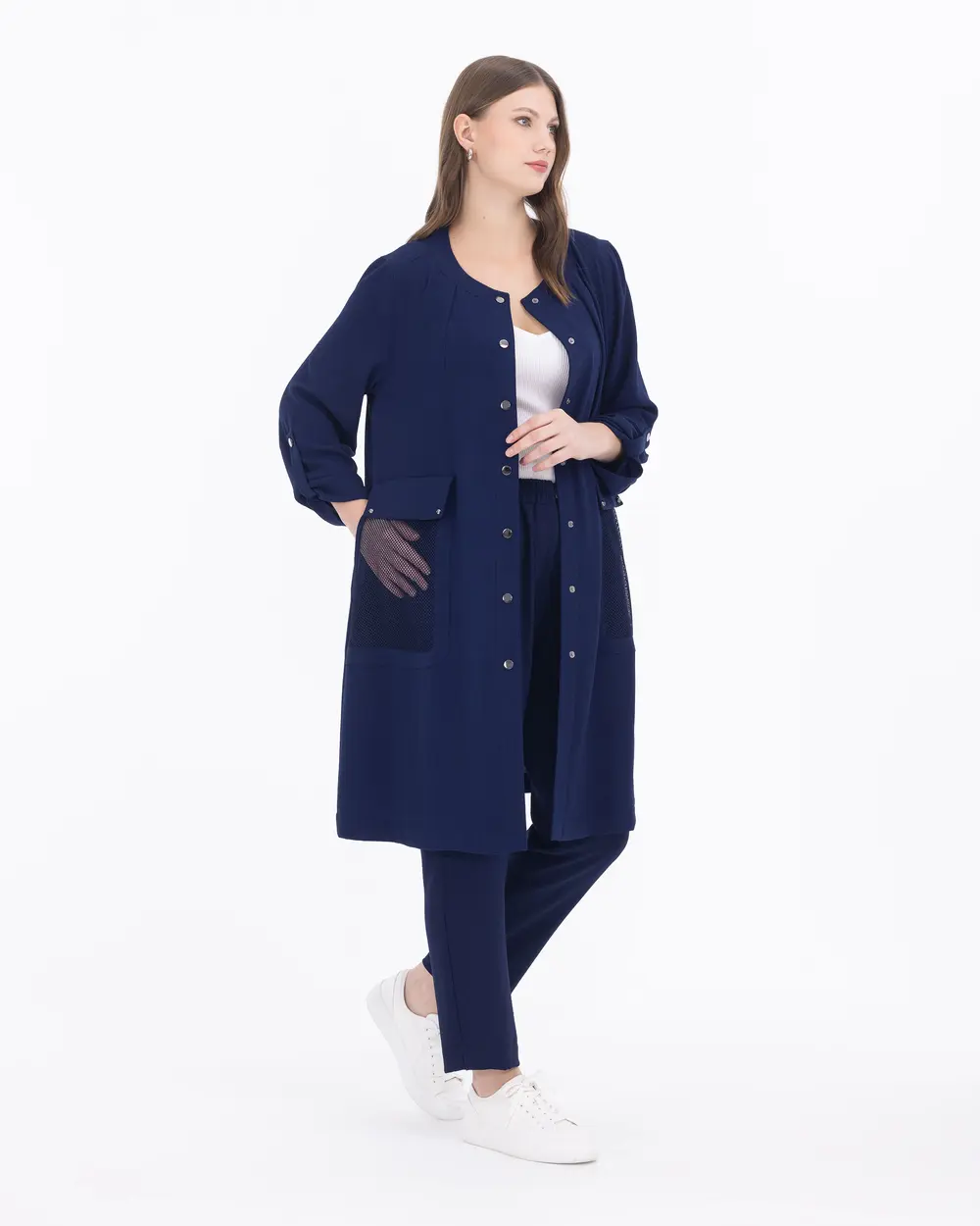 Büyük Beden Yuvarlak Yaka Uzun Kollu Kap