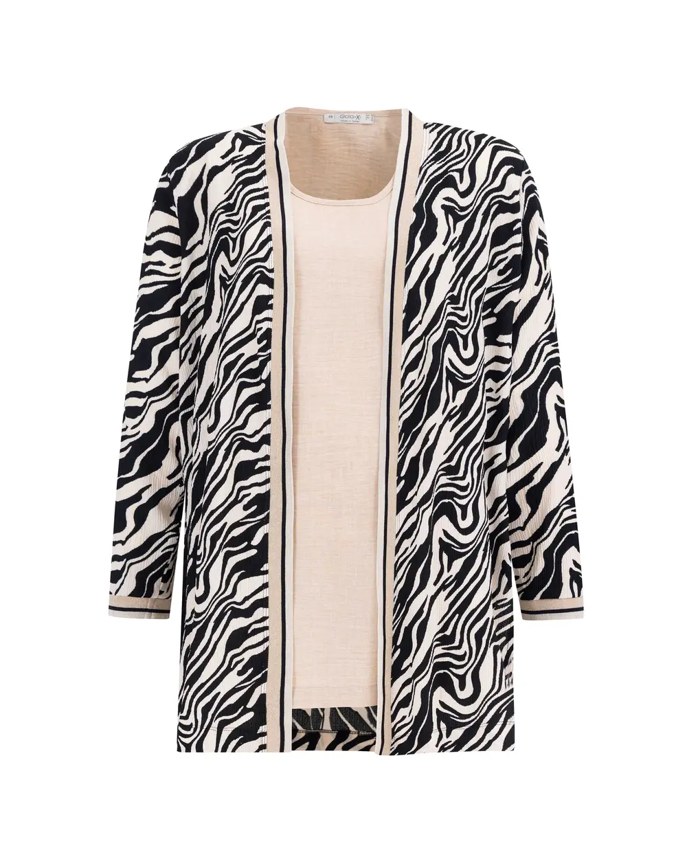 Büyük Beden Zebra Desen İç Bluzlu Ribanalı Ceket