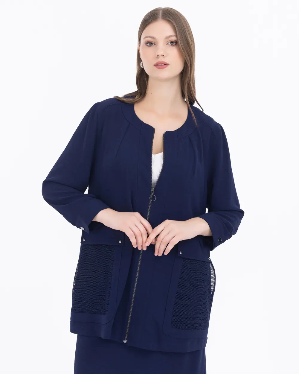 Large Size Woven Fabric Zipper Jacket