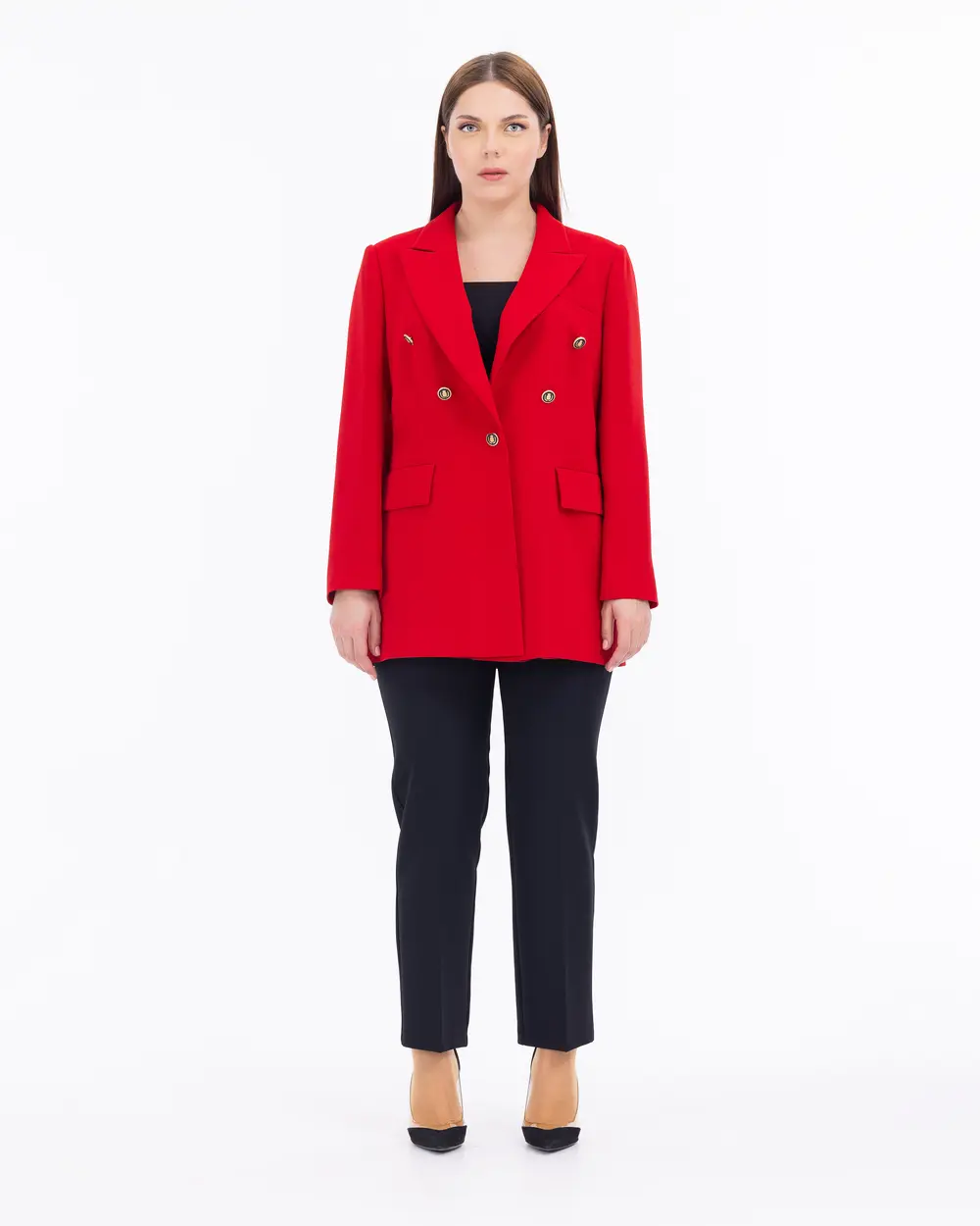 Büyük Beden Düğme Detaylı Blazer Ceket