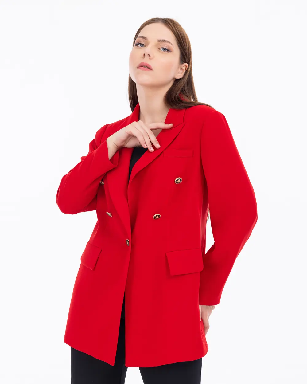 Büyük Beden Düğme Detaylı Blazer Ceket
