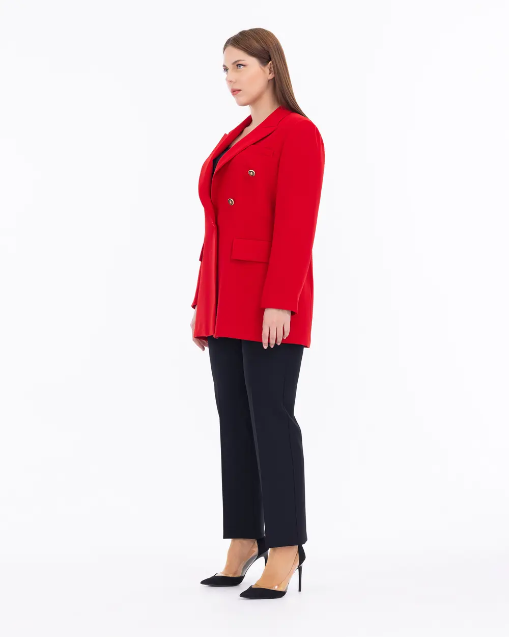 Büyük Beden Düğme Detaylı Blazer Ceket