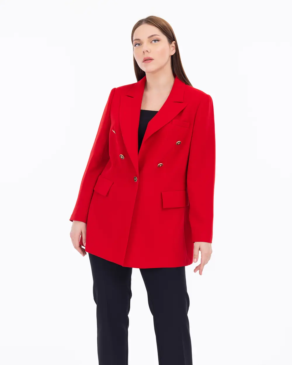Büyük Beden Düğme Detaylı Blazer Ceket