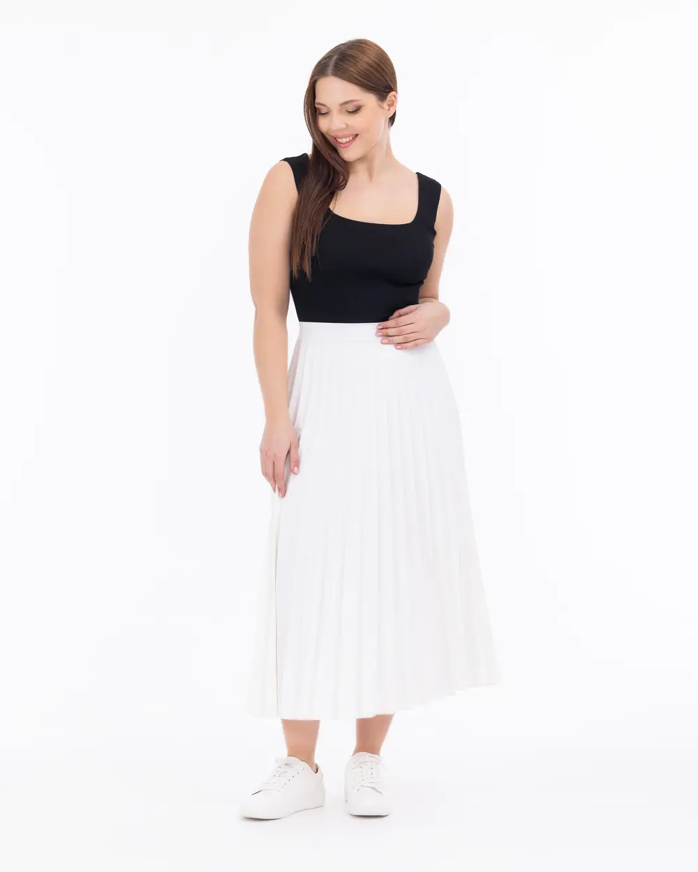 Plus Size Pleated Midi Skirt
