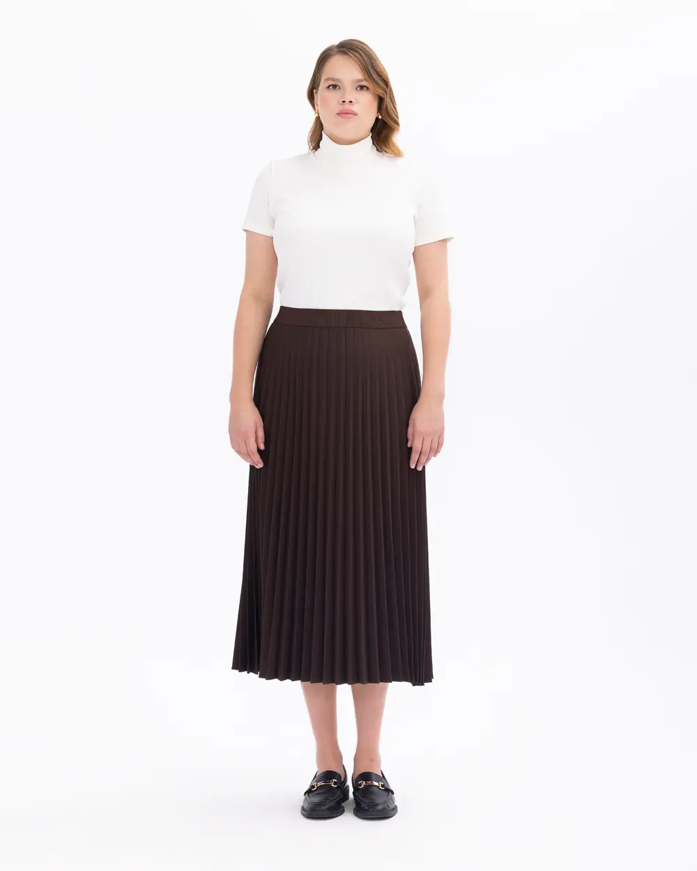 Plus Size Pleated Midi Skirt
