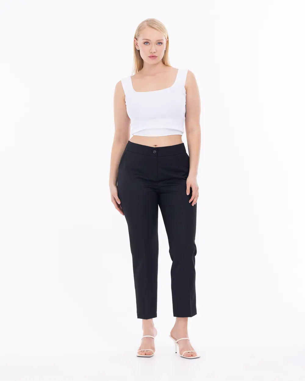 Plus Size Ankle Length Pocketed Trousers