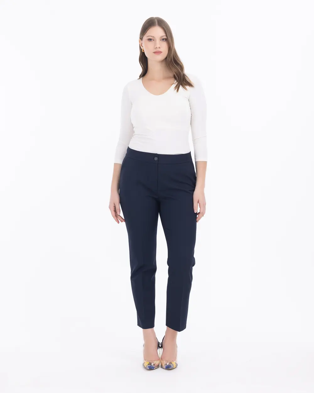 Plus Size Ankle Length Pocketed Trousers