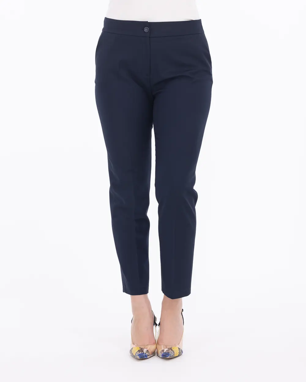 Plus Size Ankle Length Pocketed Trousers