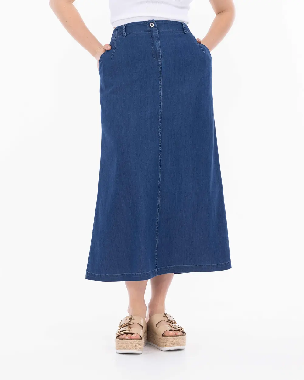 Plus Size Elastic Waist Jean Skirt