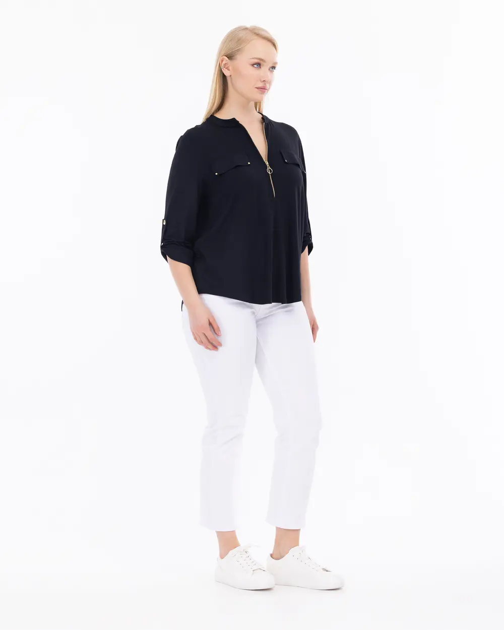 Plus Size Knitted Fabric Striped T-Shirt