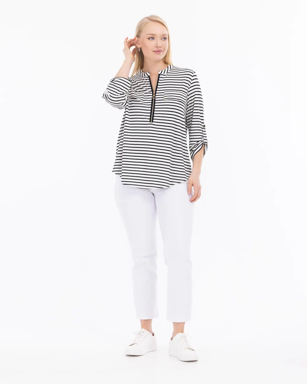 Plus Size Knitted Fabric Striped T-Shirt