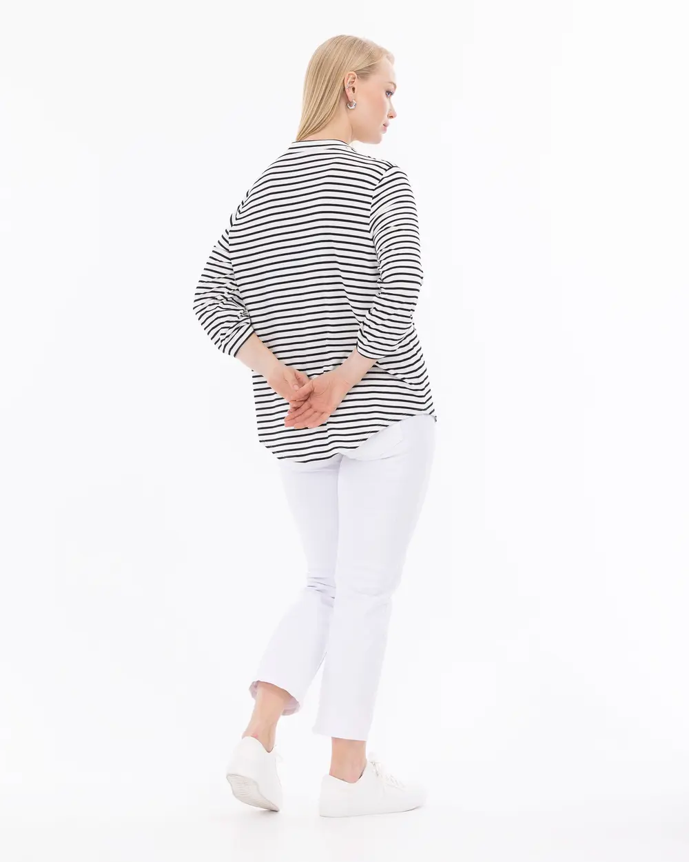 Plus Size Knitted Fabric Striped T-Shirt
