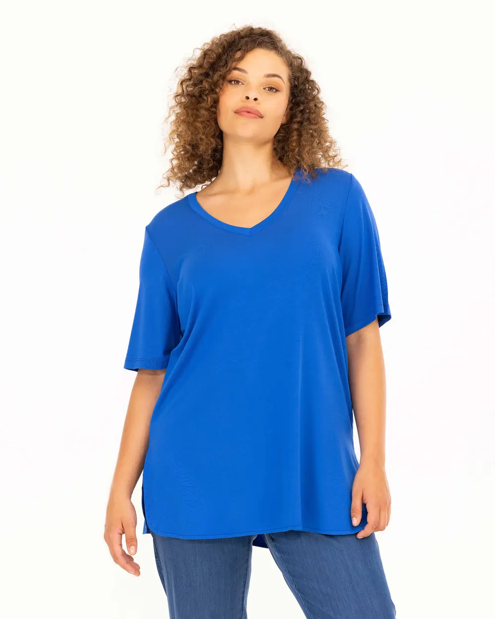 Plus Size Basic V-Neck Short Sleeve T-Shirt