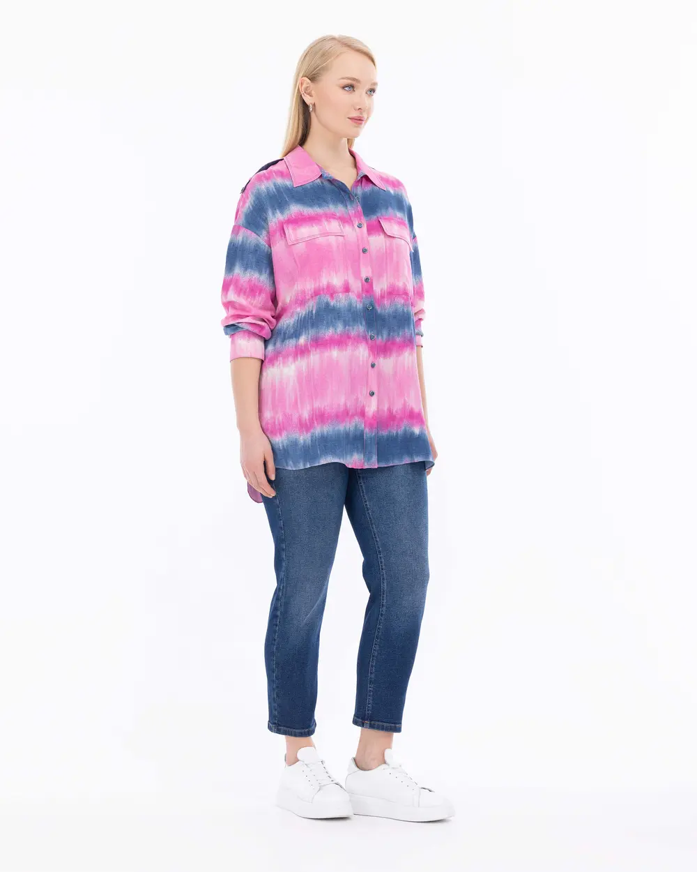 Plus Size Tie Dye Patterned Shirt