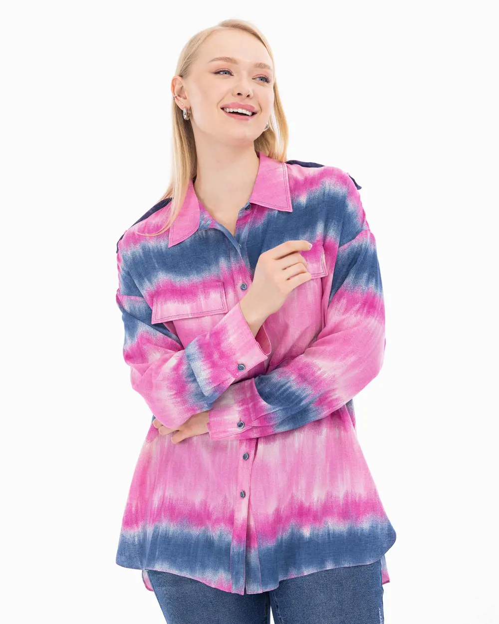 Plus Size Tie Dye Patterned Shirt