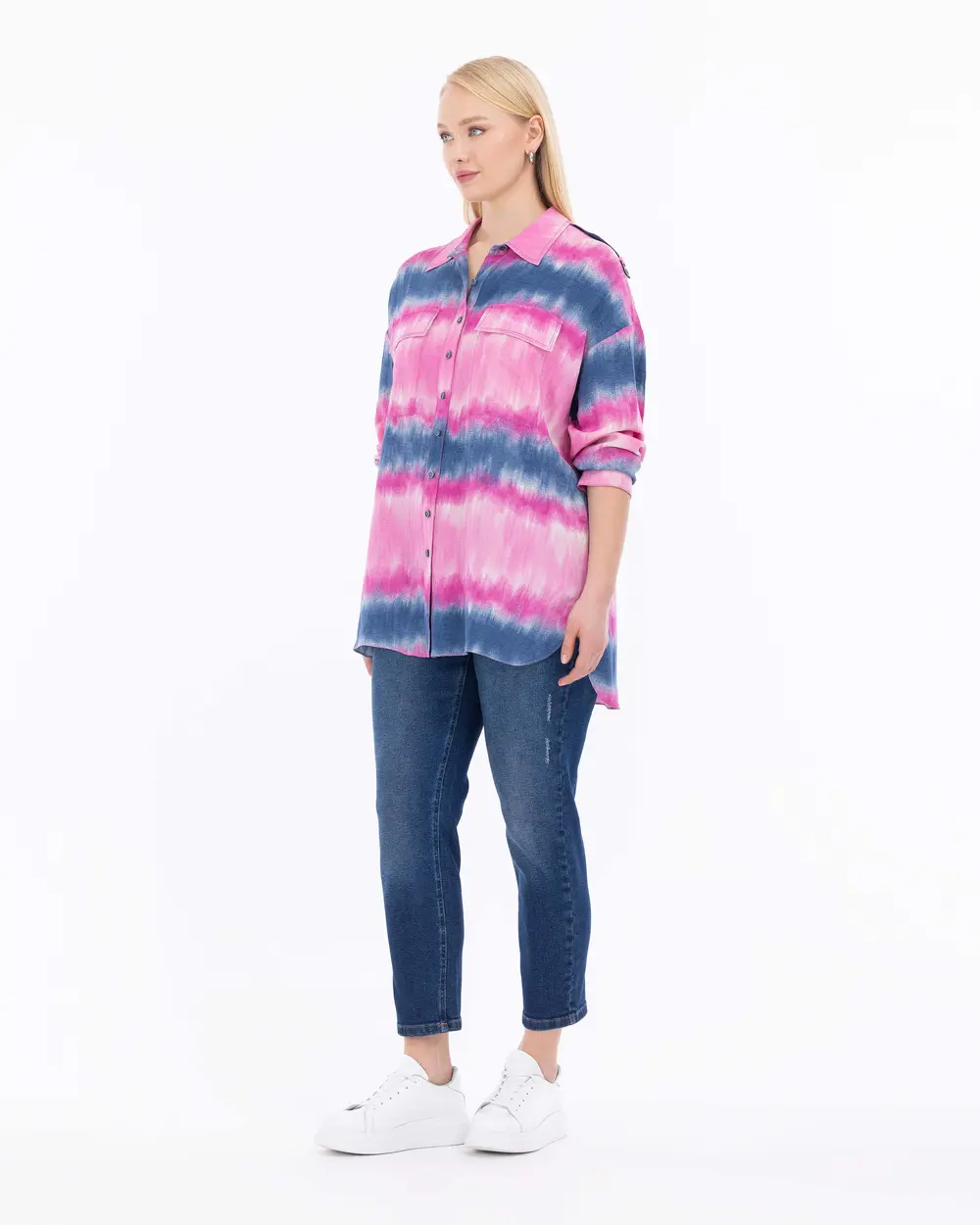 Plus Size Tie Dye Patterned Shirt