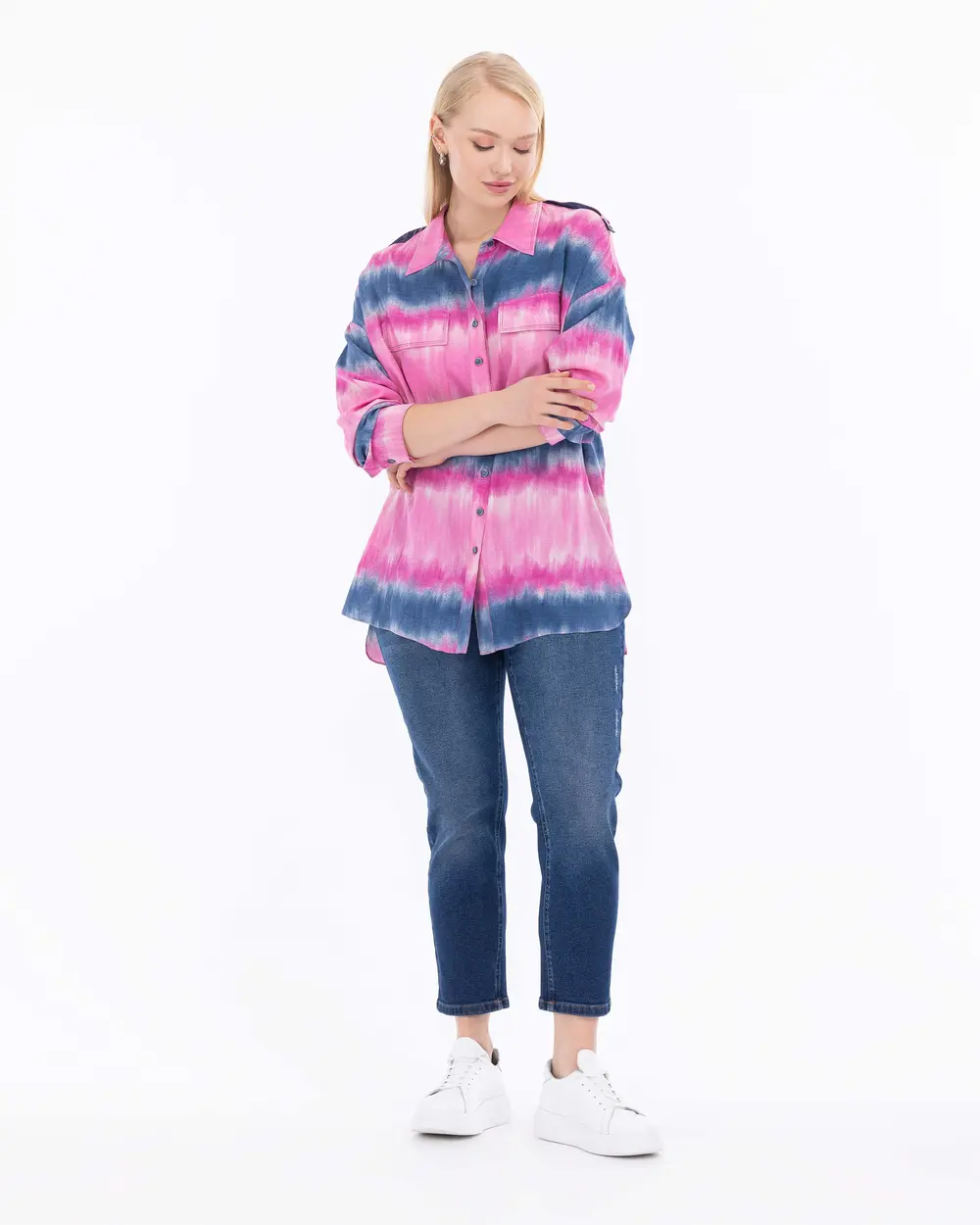 Plus Size Tie Dye Patterned Shirt