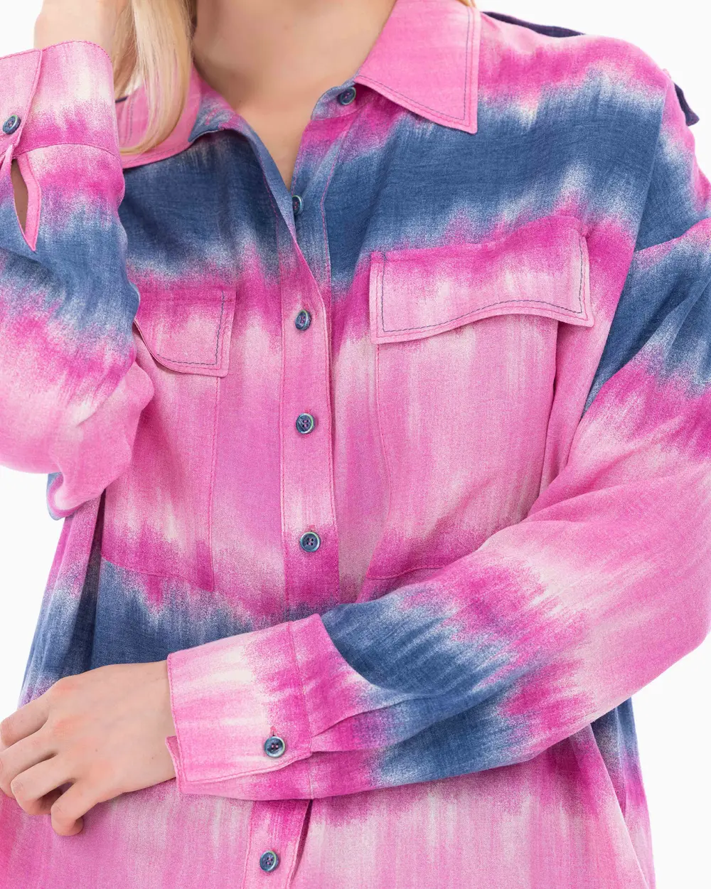 Plus Size Tie Dye Patterned Shirt