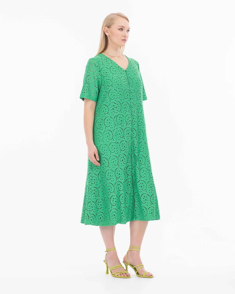 Büyük Beden Fistolu Midi Boy Elbise