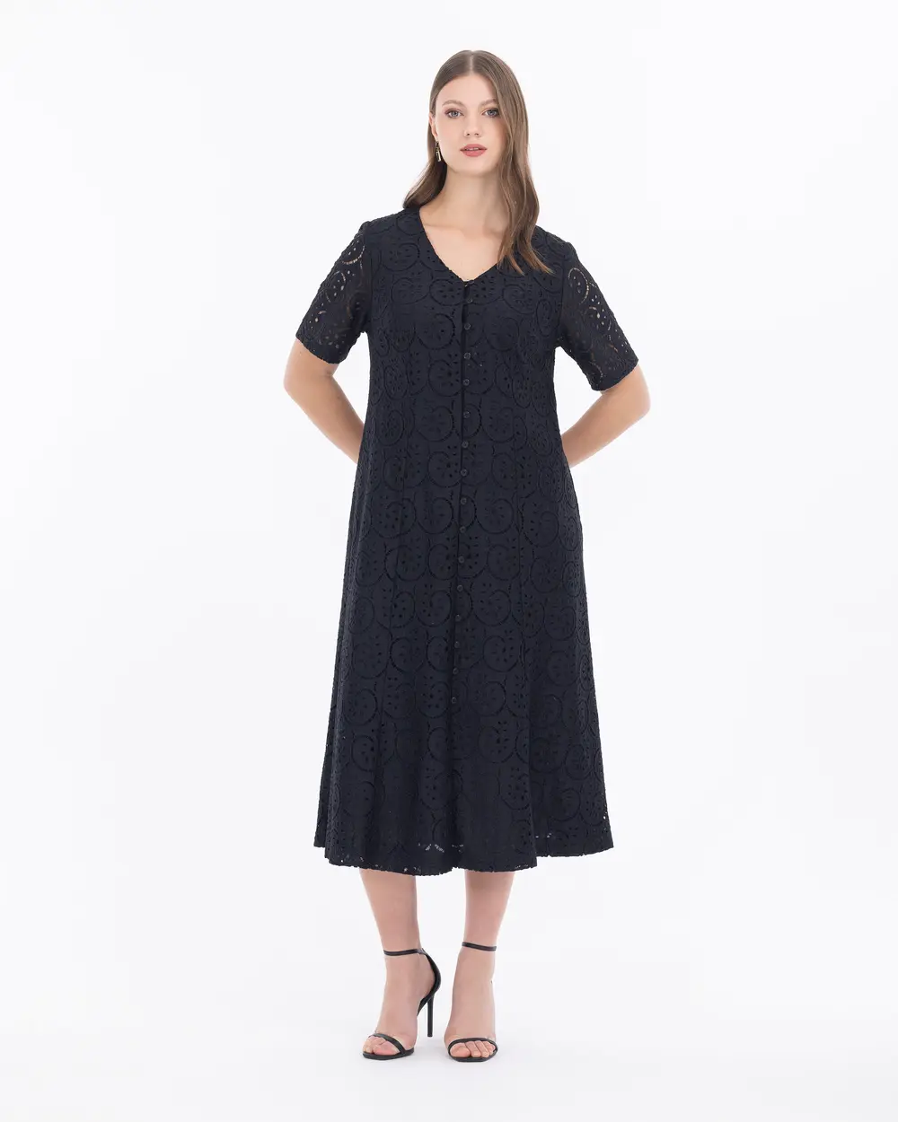 Büyük Beden Fistolu Midi Boy Elbise