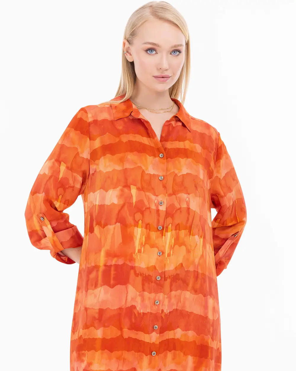 Büyük Beden Batik Desenli Gömlek Yaka Tunik