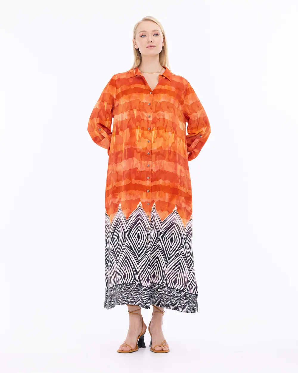 Büyük Beden Batik Desenli Gömlek Yaka Tunik