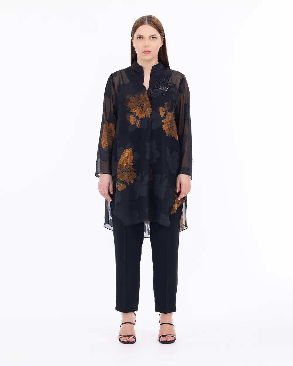 Büyük Beden Şifon Taş Detaylı Şık Tunik