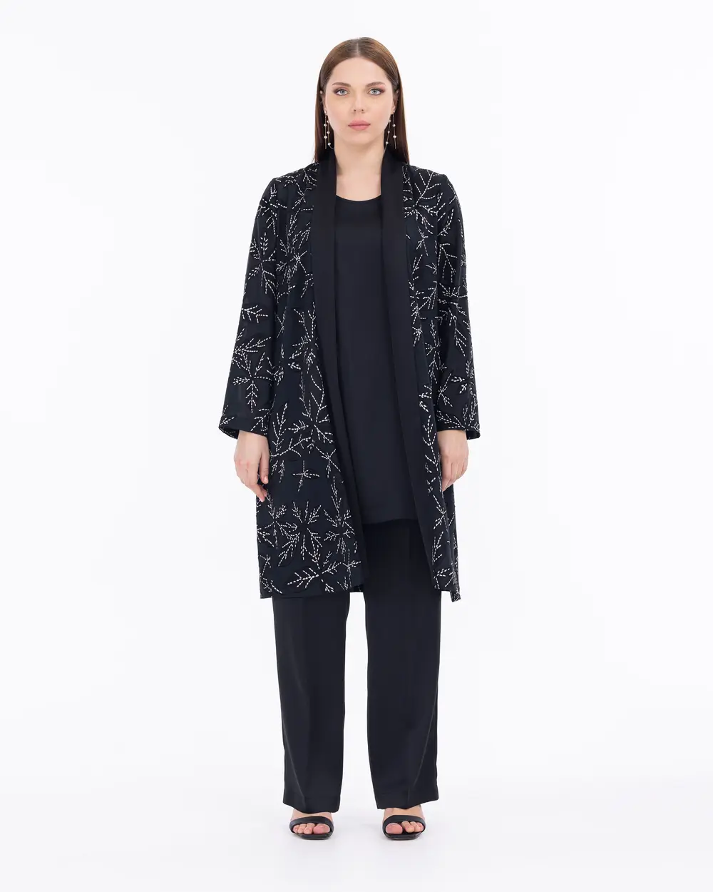 Büyük Beden İç Bluzlu Desenli Ceket