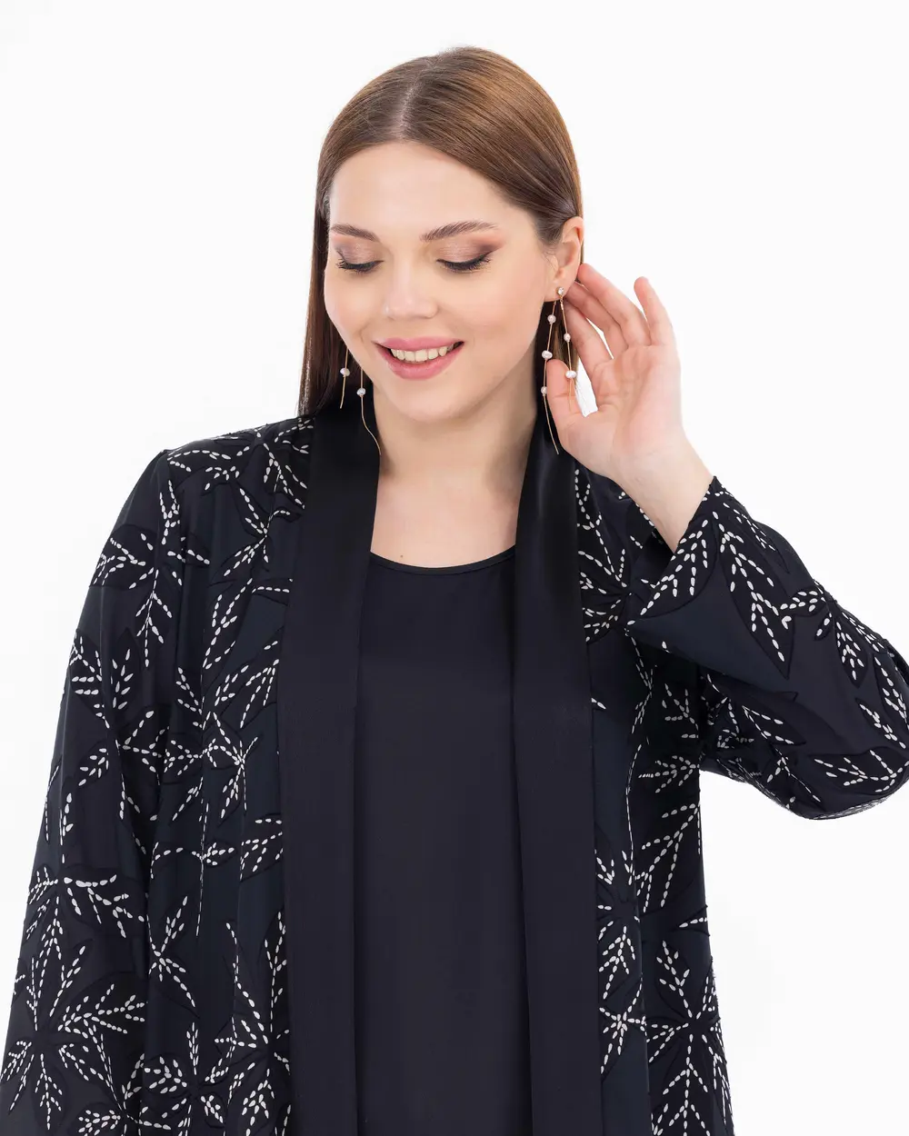 Büyük Beden İç Bluzlu Desenli Ceket