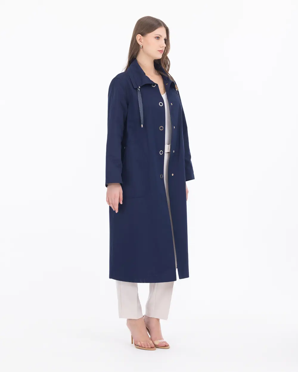 Plus Size Snap Button Trench Coat