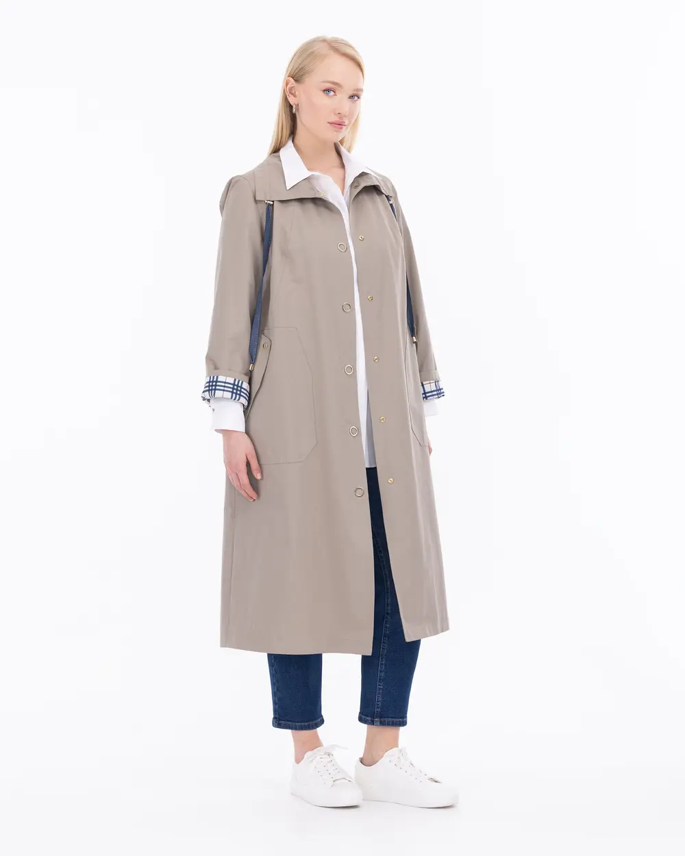 Plus Size Snap Button Trench Coat