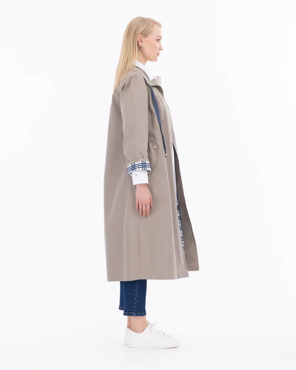 Büyük Beden Çıtçıt Düğmeli Trençkot