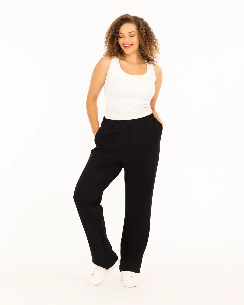 Plus Size Knitted Fabric Full Length Trousers