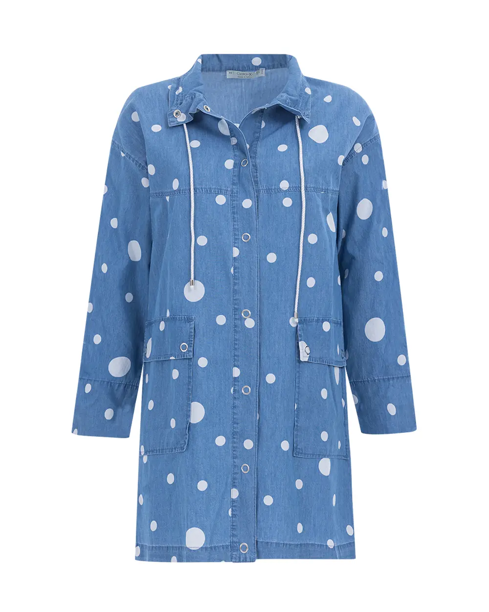 Büyük Beden Puantiyeli Denim Kap