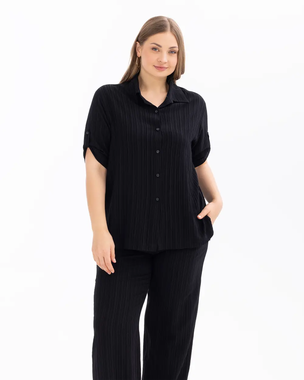 Plus Size Low Sleeve Button Down Shirt