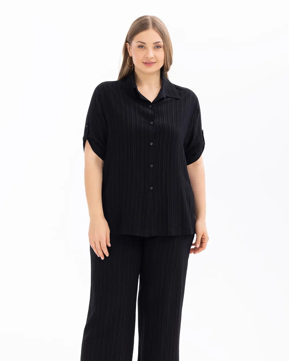Plus Size Low Sleeve Button Down Shirt