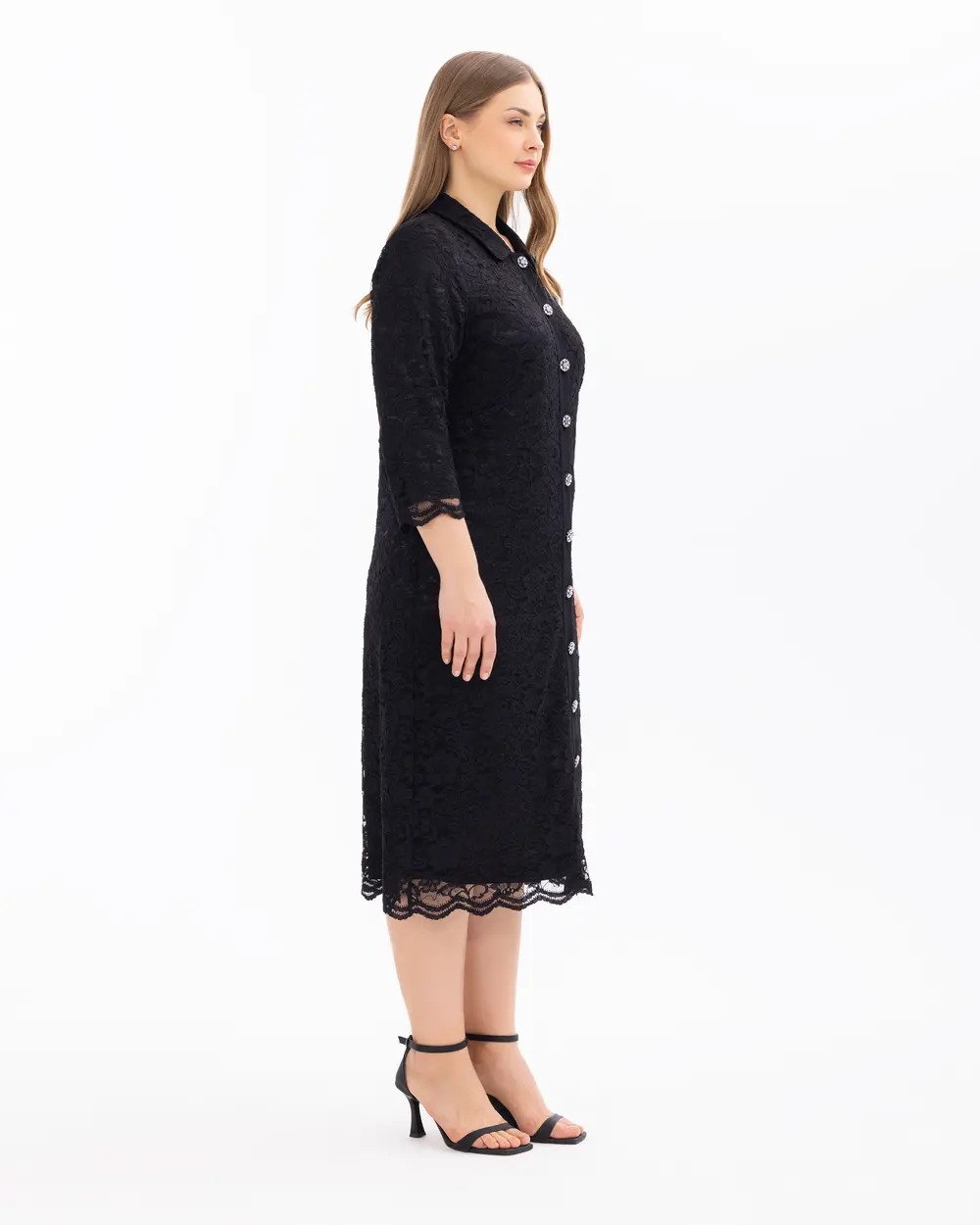 Plus Size Double Fabric Midi Length Dress