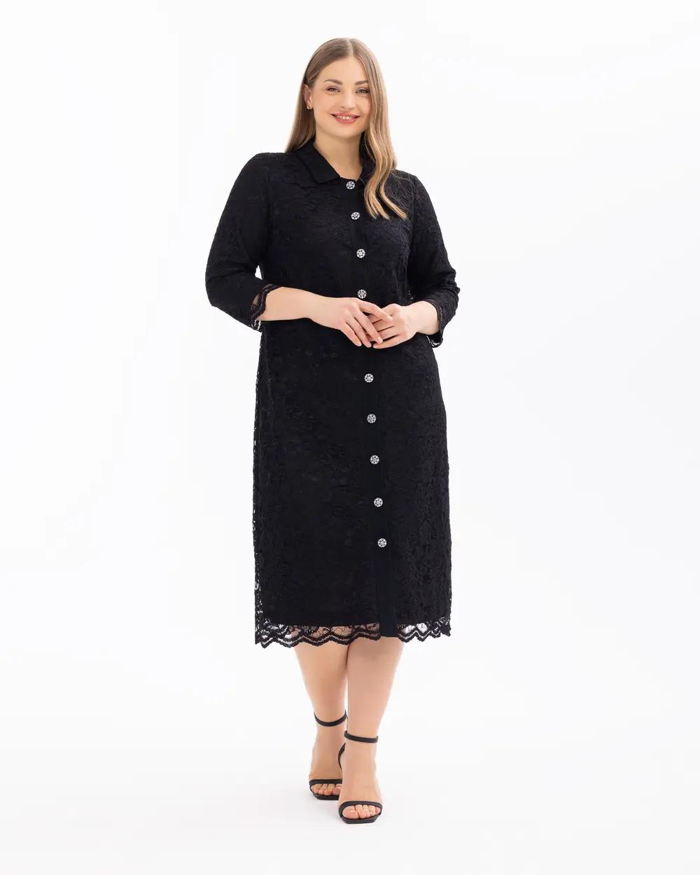 Plus Size Double Fabric Midi Length Dress