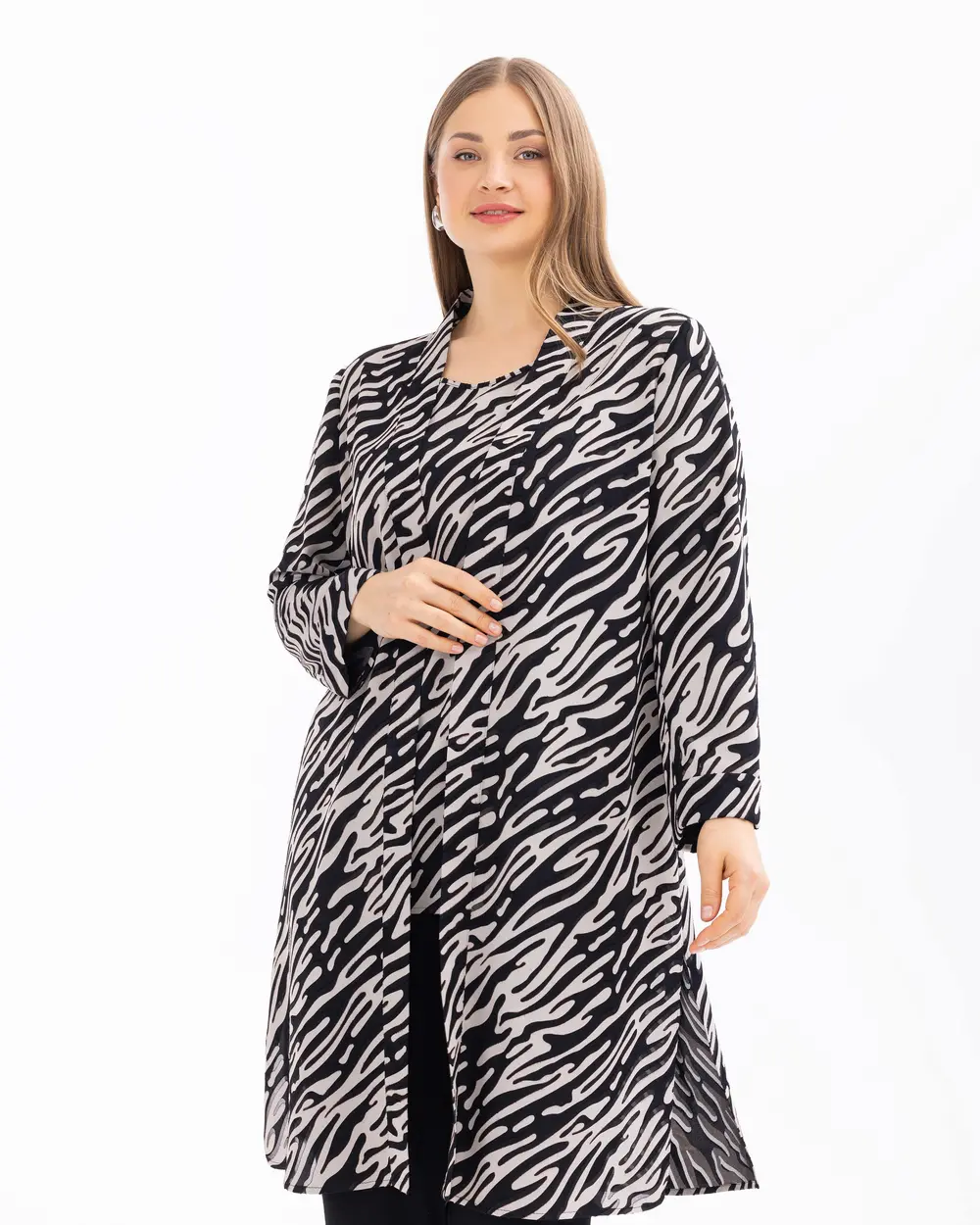 Plus Size Zebra Pattern Jacket with Inner Blouse